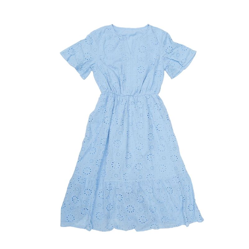 インスパイア 今めかしい レディース トップス 衣装 A 生産ライン MIDI スピード競技 INSPIRE CHIC Women\u0027s Eyelet Dressummer Casual Notched Neck Short Sleeve A Line Lace Flowy Beach Midi Dressesky Blue 青色