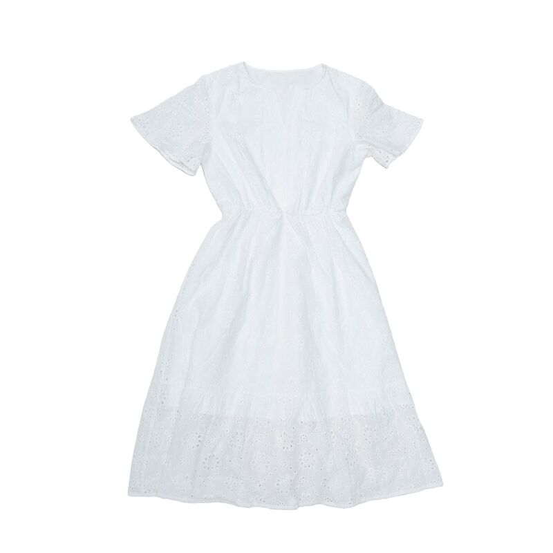 インスパイア 今めかしい レディース トップス 衣装 A 生産ライン MIDI スピード競技 INSPIRE CHIC Women\u0027s Eyelet Dressummer Casual Notched Neck Short Sleeve A Line Lace Flowy Beach Midi Dresses White 白いこと