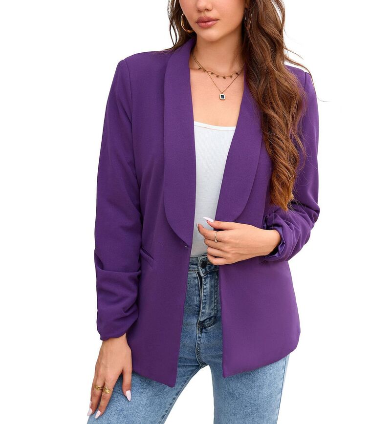 救い主流行り物 レディース アウター 上衣・上衣 スポーツジャケット Yesfashion Blazer Jackets for Women Long Sleeve Lapel Collar Open Front Work Office Casual Blazers with Pockets Dark Purple パープル