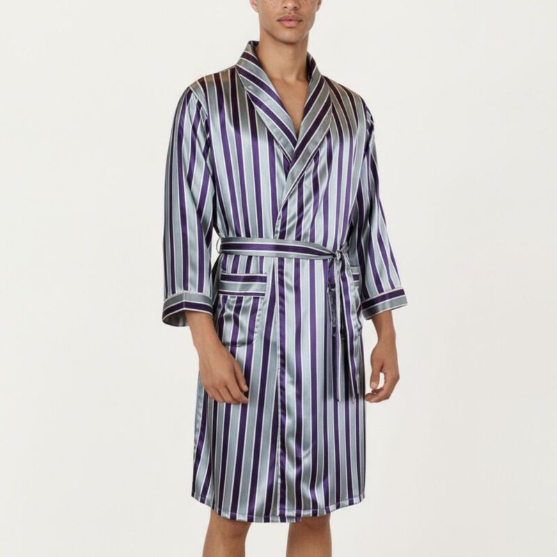 アンナカシ レディース アンダーお召しもの ナイト爵お召しもの 繻子 Anna-Kaci Men\u0027satin Robe with Shawl Collar Waistie and Front Pockets Blue 青色