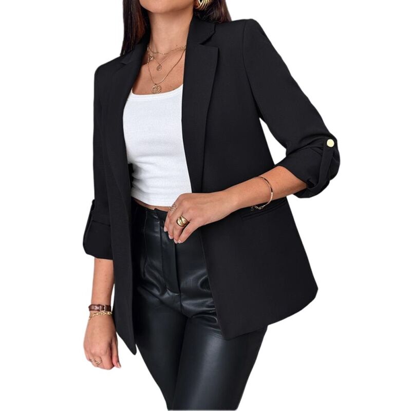 ジョイジョイ レディース アウター 上衣・上衣 ミニ ジレー スポーツジャケット JoyJoy Women\u0027s Office Convertible Cuff Blazer Minimalist Loose Casual Versatile Cardigan Jacket Black 黒いこと