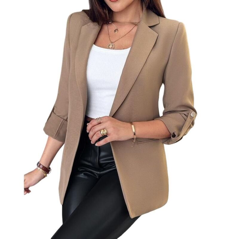 ジョイジョイ レディース アウター 上衣・上衣 ミニ ジレー スポーツジャケット JoyJoy Women\u0027s Office Convertible Cuff Blazer Minimalist Loose Casual Versatile Cardigan Jacket Khaki カーキ