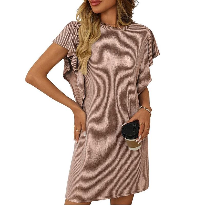 ジョイジョイ レディース トップス 衣装 フラウンス MIDI JoyJoy Women\u0027s Casual Block Thin Stripedress Twist Detail Ruffle Sleeve Midi Dress Daily Versatile Wear Darkhaki カーキ