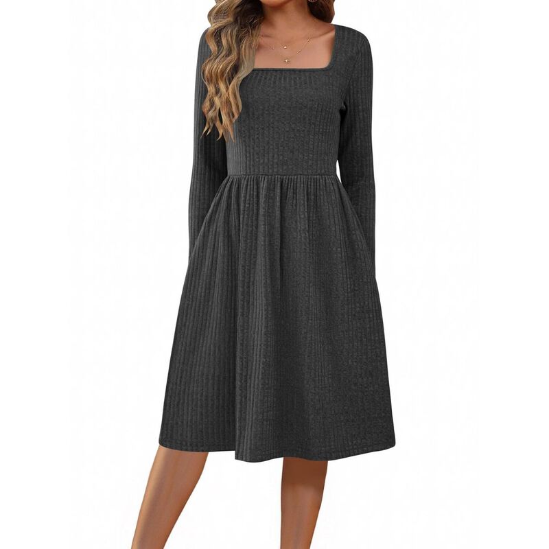 ジーグー レディース トップス ワンピース A ライン セーター Zeagoo Women Fall Dress Long Sleeve Dressesquare Neck Sweater Dress A Line Work Dresses Dark Grey グレー｜ReVida 店
