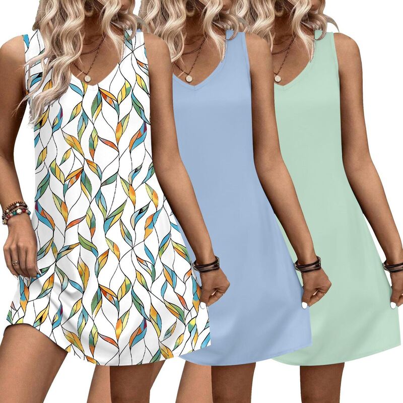 エコアー レディース アンダーお召しもの ナイト爵お召しもの プルオーバー ノースリーブ Ekouaer Three Pack Nightgowns of Women Tank Sleep Shirtsleeveless Nightshirt Casual Dress Leaf Light Green Blue 青色