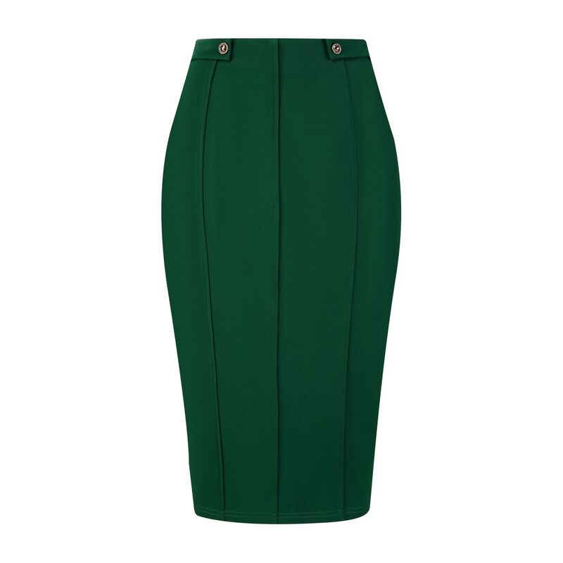 ホンベティ レディース ボトムスカート ハイウエスト プリーツ Hombety Women's Pencil Skirt High Waist Pleated Front Work Office Bodycon Skirts Dark Green グリーン｜ReVida 店