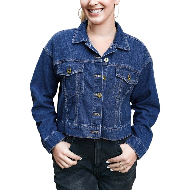 アンナカシ レディース アウター 上衣・上衣 名取り草落ちこむ クロップド ジーンズ Anna-Kaci Women\u0027s Cropped Button Down Denim Jacket With Pockets Indigo インディゴ