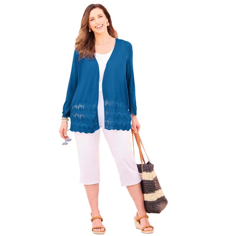 キャサリンズ レディース アウター ニット・セーター プラスサイズ カーディガン Catherines Women's Plusize Pointelle Chevron Cardigan Royal Navy ネイビー|ReVida 店