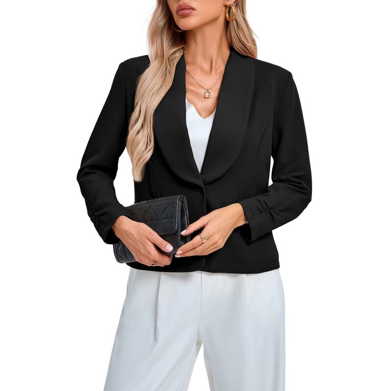 コジョイン レディース アウター 上衣・上衣 スポーツジャケット Kojooin Women\u0027s Casual Blazers 3/4 Sleeve Line Suit Jacketshoulder Padded Semi Blazer with Pockets Black 黒いこと