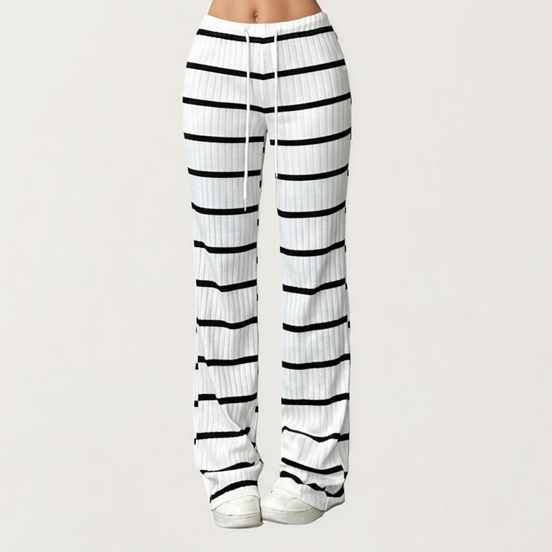 アンナカシ レディース ボトムス 心地よいズボン下 ワイドレッグ Anna-Kaci Women\u0027stripedrawstring Lounge Pants with Elastic Waistband Relaxed Wide Leg Fit White 白いこと