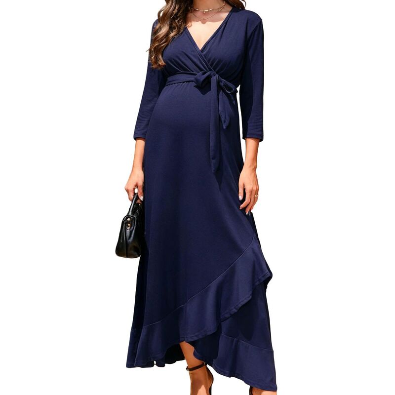 せつ然たる御花 レディース トップス 衣装 Vのど首 マタニティ マキシ ClearFlower Women\u0027s Maternity Wrap V-Neck Maxi Dress Casual 3/4 Sleeve Party Long Dress Navy Blue 米国海軍