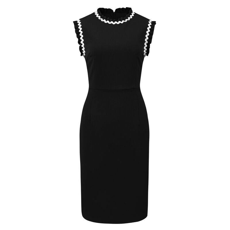 インスパイア 今めかしい レディース トップス 衣装 フラウンス ノースリーブ 対比 INSPIRE CHIC Women\u0027s Ruffled Sheath Dressleeveless Contrast Color Office Dresses Black 黒いこと
