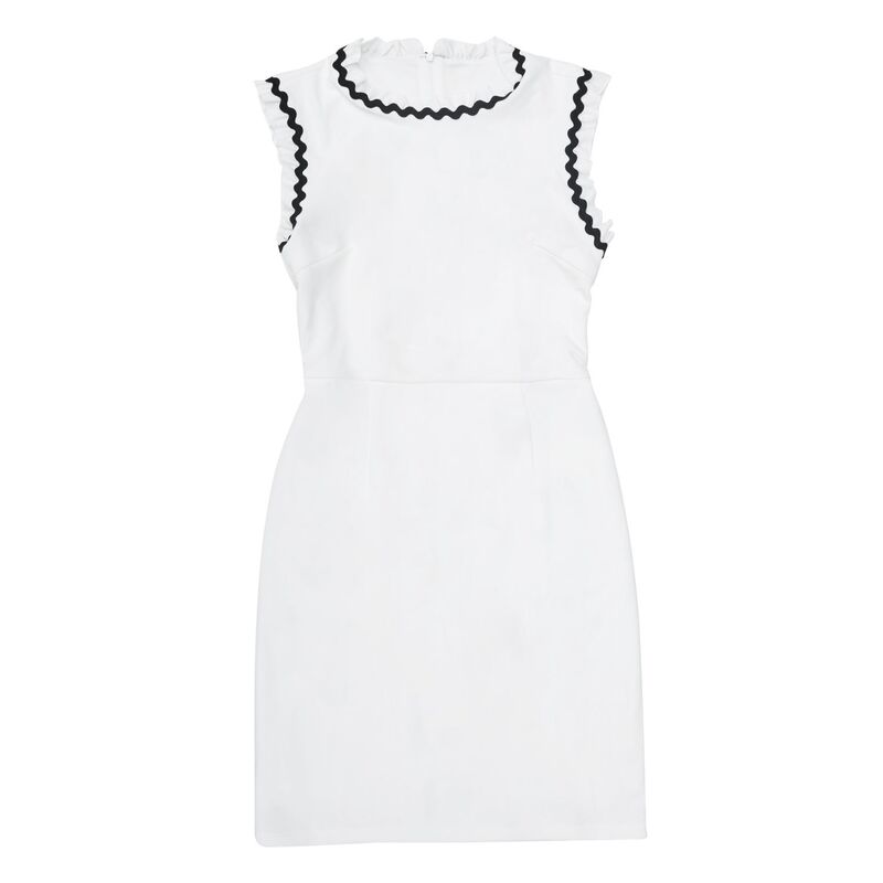 インスパイア 今めかしい レディース トップス 衣装 フラウンス ノースリーブ 対比 INSPIRE CHIC Women\u0027s Ruffled Sheath Dressleeveless Contrast Color Office Dresses White 白いこと