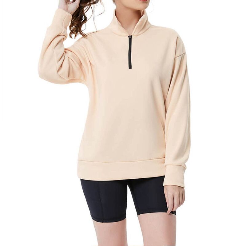 クリアフラワー レディース トップス Tシャツ リラックスフィット ClearFlower Women's Half-Zipulloverelaxed Fit Comfort Long Sleeve Sportswear Top Beige ベージュ｜ReVida 店 12,525円