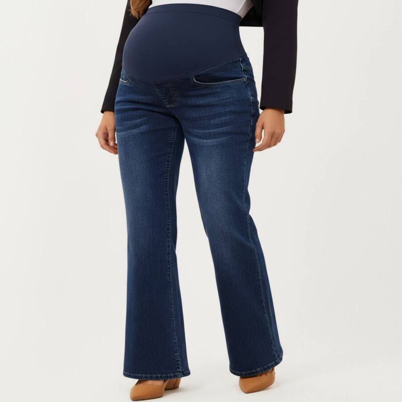 アンナカシ レディース ボトムス ジーンズズボン下 マタニティ デニム Anna-Kaci Women\u0027s Maternity Flare Jeans with Full Over Belly Panel and Classic Denim Wash Navy 米国海軍