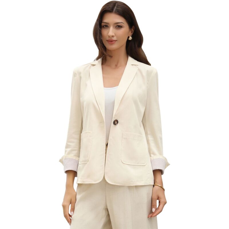 インスパイア 今めかしい レディース アウター 上衣・上衣 綿織物 スポーツジャケット リネン INSPIRE CHICotton Linen Blazers for Women\u0027s Business Casual One Button Work Jacket Office Suit Beige ベージュ