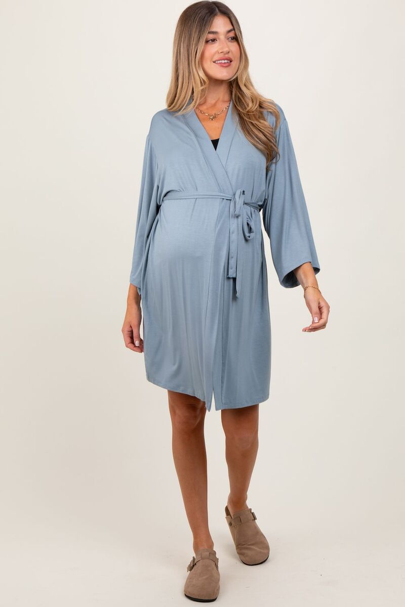 サクラ色毛はらい レディース アンダーお召しもの ナイト爵お召しもの マタニティ PinkBlush Maternity Delivery/Nursing Maternity Robe Blue 青色