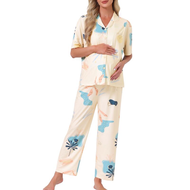 インスパイア 今めかしい レディース アンダーお召しもの ナイト爵お召しもの マタニティ INSPIRE CHIC Women\u0027s Maternity Nursing Pajama Set Short Sleeves Breastfeeding Sleepwear Postpartum Loungewear Set Green 緑であること