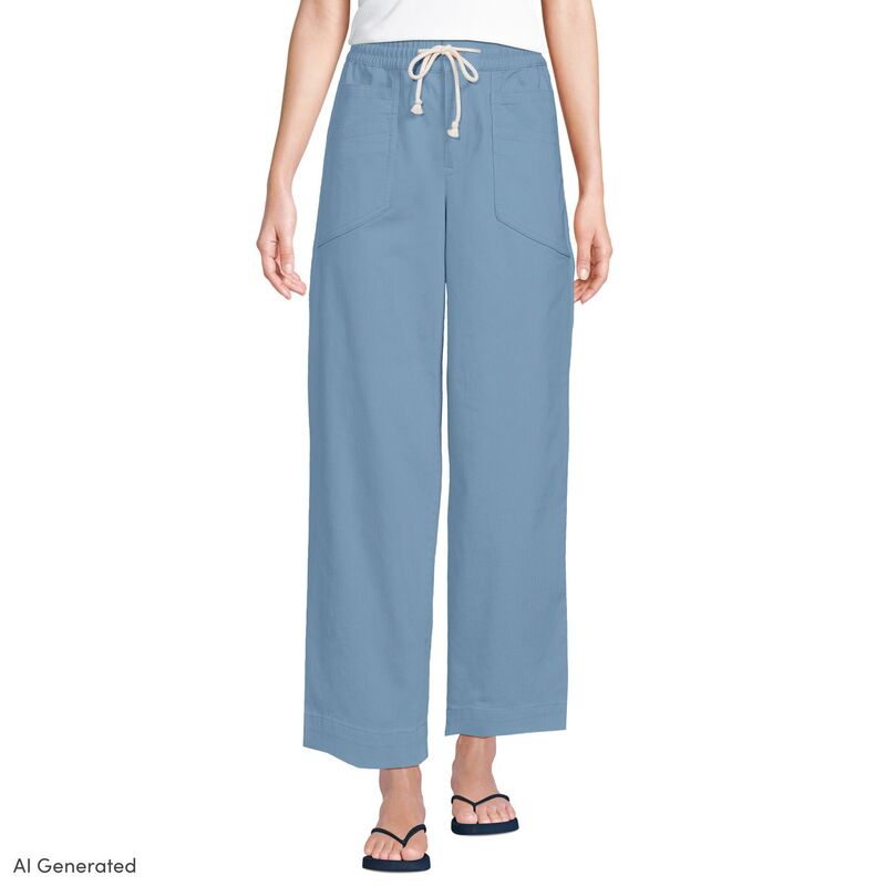 ランズ挙げ句の果て レディース ボトムス 心地よいズボン下 プチ アンクル Petite Lands\u0027 End Herringbone Chino High-Rise Straight Drawstring Ankle Pants Pale Slate Blue スレート