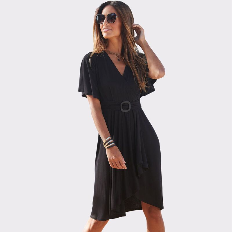 ラスカーナ レディース トップス 衣装 非対称 Lascana Women\u0027s Belted Asymmetrical Dress Black 黒いこと