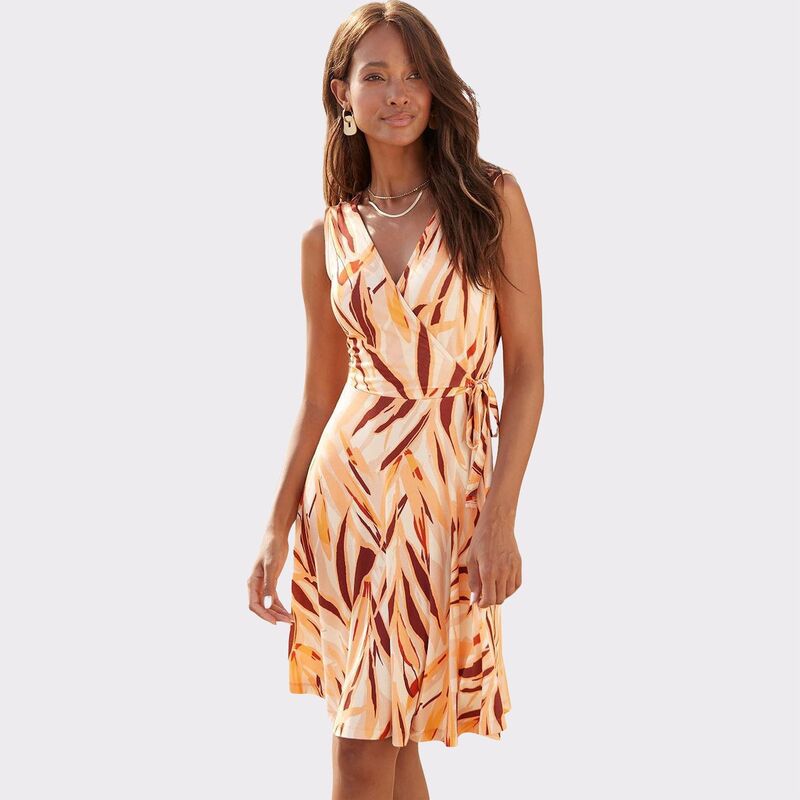 ラスカーナ レディース トップス 衣装 刷り上げる Lascana Women\u0027s Printed Wrap Look Dress Orange Brown オレンジ色