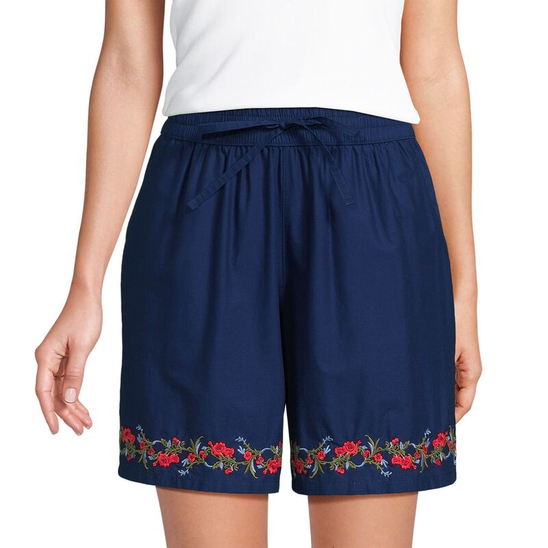 ランズエンド レディース ボトムス ハーフパンツ・ショーツ ショートパンツ 刺繍 Women's Lands' End Embroidered High Rise Pull On Shorts Cherry Deep Sea Navy ネイビー｜ReVida 店