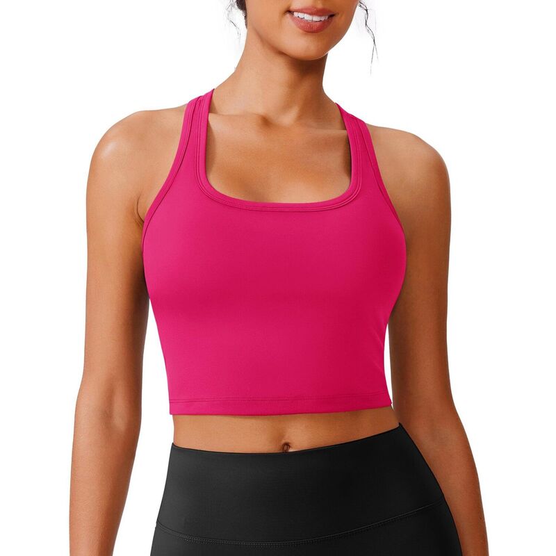 ピンスパーク レディース アンダーウェア ブラジャー PINSPARK Women's Racerback Longline Padded Sports Bra Built-in Bra Workoutank Top for Yoga Hot Pink ピンク｜ReVida 店