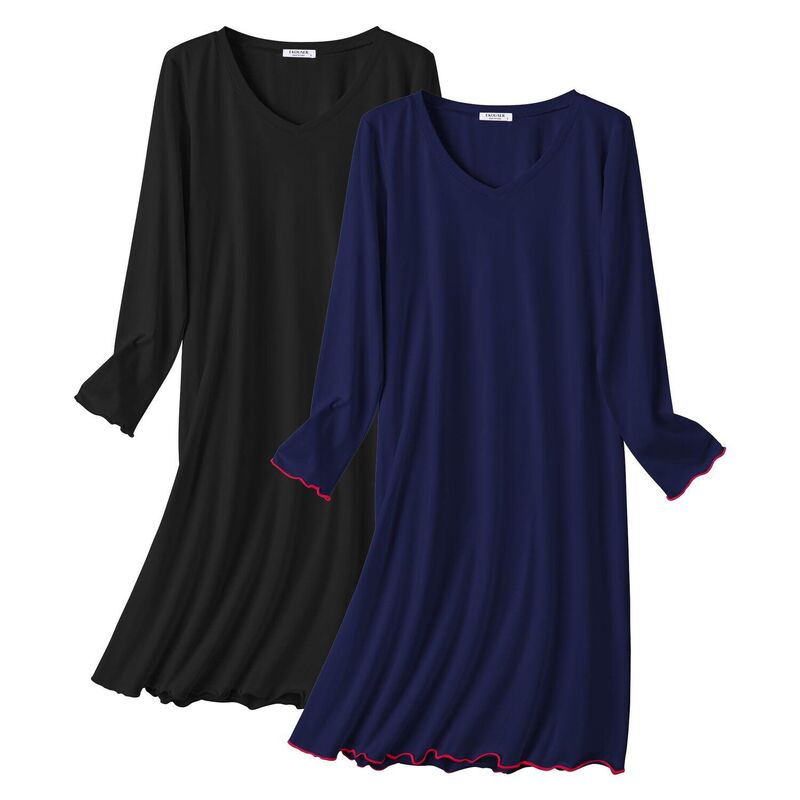 エコアー レディース アンダーお召しもの ナイト爵お召しもの Vのど首 プルオーバー 綿織物 Ekouaer Cottonightgowns for Women 2 Pack Night Gown Long Sleeve Sleepshirts V Neck Night Shirt Black Blue 黒いこと