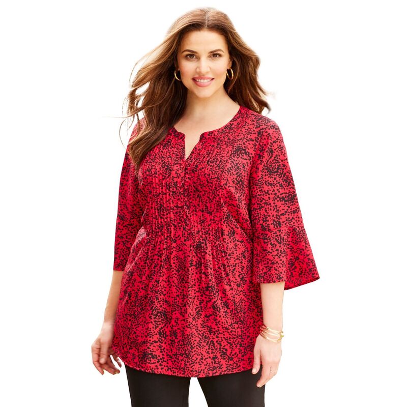 キャサリンズ レディース トップス シャツ ジョーゼット プラスサイズ プチ ブラウス Catherines Women's Plusize Petite Georgette Pintuck Blouse Classic Red Confetti レッド｜ReVida 店