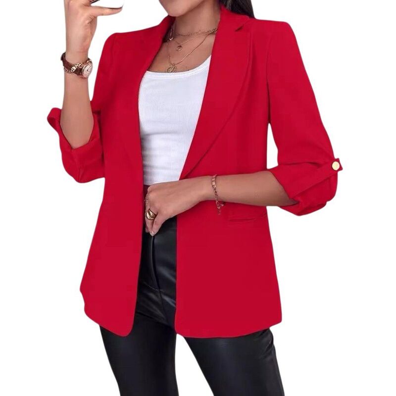 せつ然たる御花 レディース アウター 上衣・上衣 スポーツジャケット ClearFlower Women\u0027s Casual Business Open Front Long Sleeve Notch Lapel Office Blazer Jacket Red 赤いこと