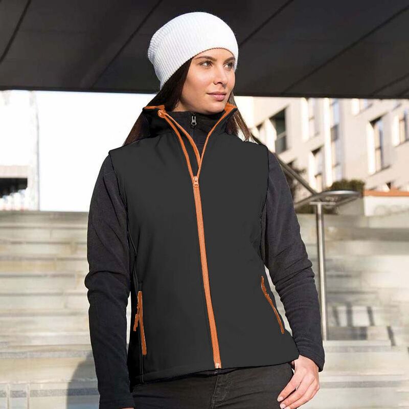 リザルト レディース アウター 上衣・上衣 刷り上げる Result Core Womens/Ladies Printable Softshell Bodywarmer Black And Orange 黒いこと