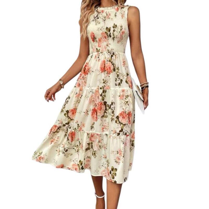 せつ然たる御花 レディース トップス 衣装 ティアード MIDI ノースリーブ シャーリング マキシ ClearFlower Women\u0027summer Midi Sundress Casual Sleevelessmocked Tank Dress Beach Tiered Flowy Maxi Dresses Apricot Floral 杏