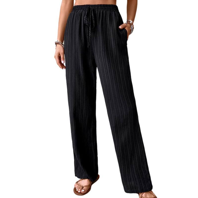 ジョイジョイ レディース ボトムス 心地よいズボン下 ワイドレッグ ドローコードウエスト 筋目 JoyJoy Women\u0027s Casual High Waisted Pleated Wide Leg Pants Drawstring Waist Loose Straight Versatile Pants Black 黒いこと