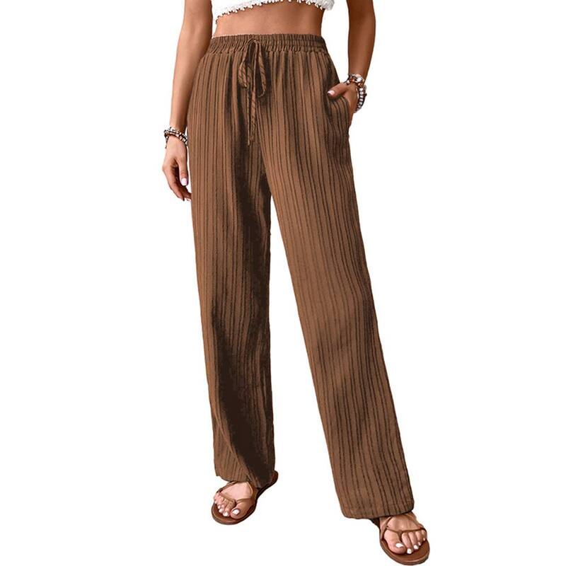 ジョイジョイ レディース ボトムス 心地よいズボン下 ワイドレッグ ドローコードウエスト 筋目 JoyJoy Women\u0027s Casual High Waisted Pleated Wide Leg Pants Drawstring Waist Loose Straight Versatile Pants Brown 赤銅色