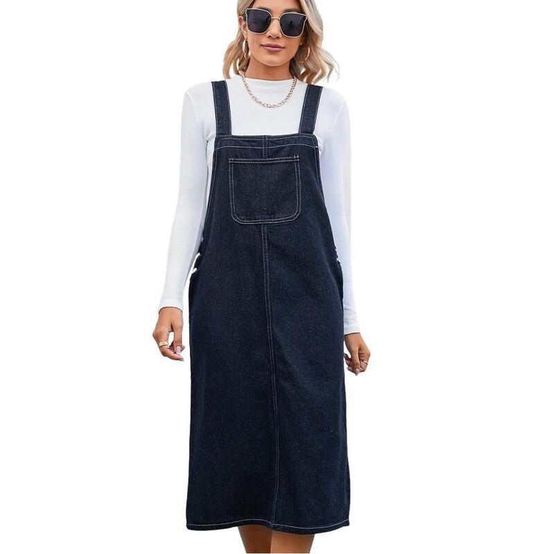 セオリア レディース トップス 衣装 A 生産ライン MIDI 厚地の外套櫂 ジーンズ Seoria Women\u0027s Denim Overall Dress Distressed A-Line Pinafore Bib Jean Midi Dress With Pocket Blue 青色