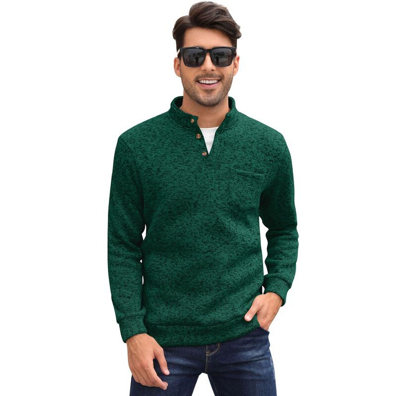 セオリア レディース トップス Tシャツ ヘンリーネック スウェット ニット フリース Seoria Men's Knit Fleeced Sweatshirts Henley Neck Tops Winter Thermal Sweat Shirts Button Mens Pullovers Dark Green グリーン|ReVida 店