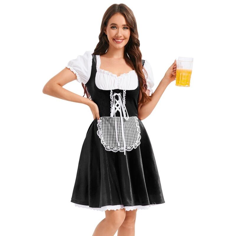 上半身大きさ レディース トップス 衣装 天鵝絨 BODDYSIZE Women\u0027s Oktoberfest Dirndl Dressquare Neck Stretch Velvet Dress Dirndl Side Zipper Beer Costume Black 黒いこと