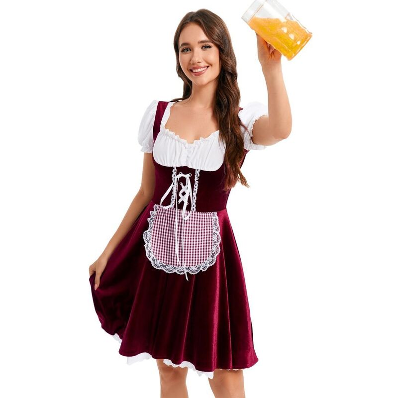 上半身大きさ レディース トップス 衣装 天鵝絨 BODDYSIZE Women\u0027s Oktoberfest Dirndl Dressquare Neck Stretch Velvet Dress Dirndl Side Zipper Beer Costume Wine Red 赤いこと