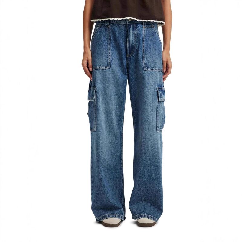 救い主流行り物 レディース ボトムス ジーンズズボン下 ワイドレッグ デニム Yesfashion Women\u0027straight Wide Leg Cargo Jeans Baggy Stretchy Elastic Waist Casual Trousers Denim Pants Deep Blue 青色