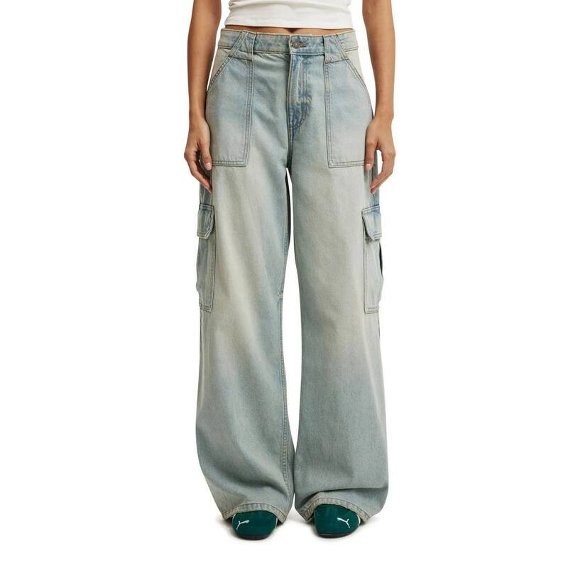 救い主流行り物 レディース ボトムス ジーンズズボン下 ワイドレッグ デニム Yesfashion Women\u0027straight Wide Leg Cargo Jeans Baggy Stretchy Elastic Waist Casual Trousers Denim Pants Light Blue 青色