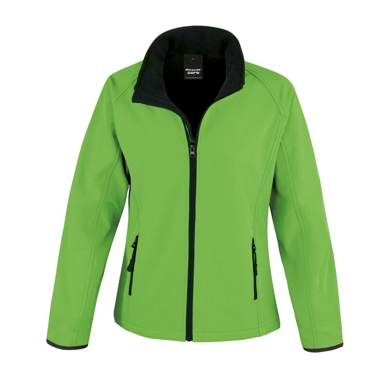 リザルト レディース アウター 上衣・上衣 刷り上げる Result Core Womens/Ladies Printable Soft Shell Jacket Vivid Green And Black 黒いこと