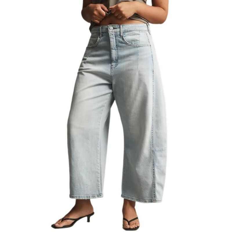 イエスファッション レディース ボトムス デニムパンツ ワイドレッグ ハイウエスト クロップド ジーンズ Yesfashion Women's Casual Y2K High Waist Wide Leg Cropped Jeans Light Wash with Pockets Light Blue ブルー｜ReVida 店