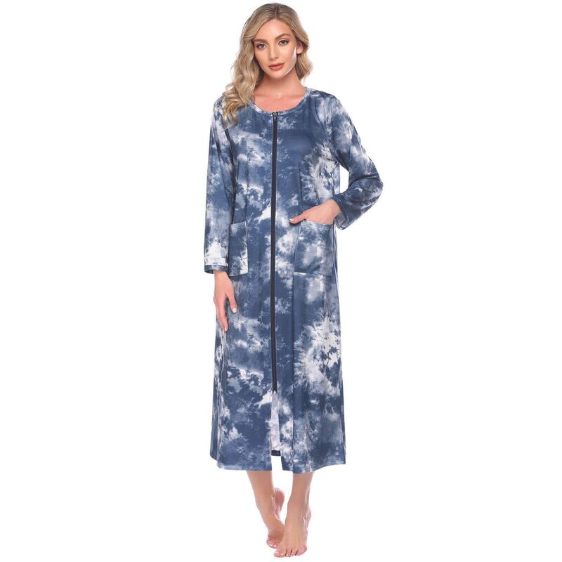 エコアー レディース アンダーお召しもの ナイト爵お召しもの 厚地の外套 Ekouaer Women Long House Coat Zipper Front Robes Fullength Nightgowns with Pocketstriped Blue Tie Dye 青色