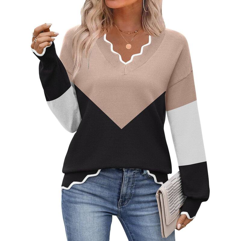ジーグー レディース アウター ニット・セーター Vネック プリント Zeagoo Women's Fall Printed Pullover Sweaters Long Sleeve V Neck Cute Knit Sweaters Khaki Black ブラック｜ReVida 店 12,525円