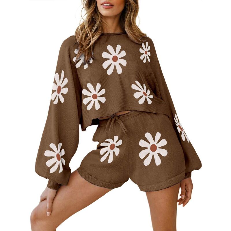 エコアー レディース アンダーお召しもの ナイト爵お召しもの Ekouaer Pajamaset for Women Lounge Sets Long Sleeve Sweatsuit Matching 2 Piece Outfits Cute Brown Orange White 白いこと