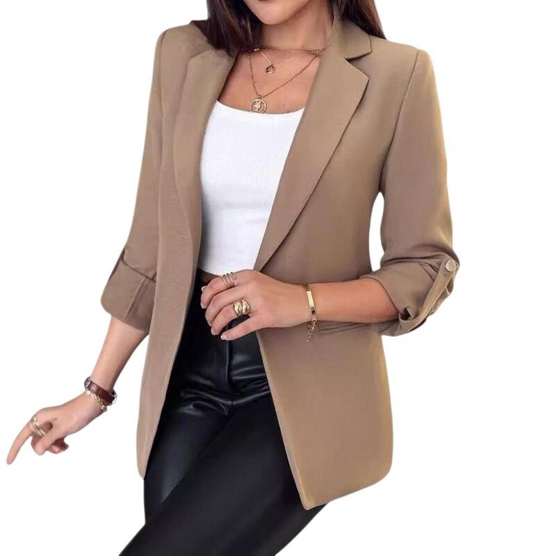 クリアフラワー レディース アウター ジャケット・ブルゾン ブレザー ClearFlower Women's Casual Business Open Front Long Sleeve Notch Lapel Office Blazer Jacket Khaki カーキ｜ReVida 店