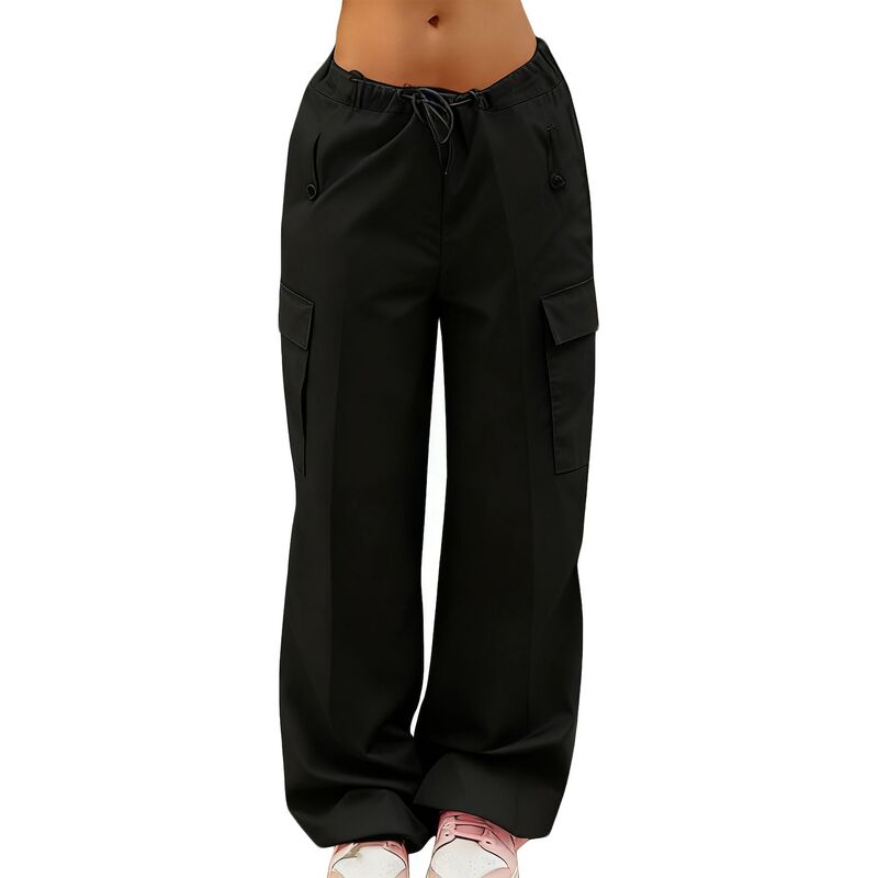 クリアフラワー レディース ボトムス カジュアルパンツ ドローコードウエスト ジョガーパンツ ClearFlower Women's Cargo Joggers Fashion Drawstring Waist Pants with Multiple Pockets Black ブラック｜ReVida 店