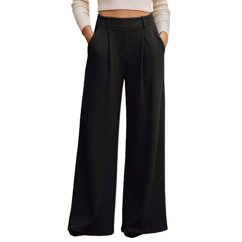 クリアフラワー レディース ボトムス カジュアルパンツ ワイドレッグ プリーツ ClearFlower Women High Rise Wide Leg Pants Pleated Front Dressy Lounge Palazzo Pants Work Business with Pockets Black ブラック|ReVida 店