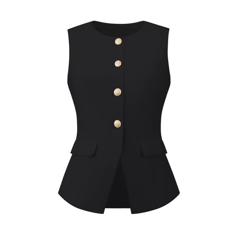 インスパイア シック レディース アウター ジャケット・ブルゾン ボタンダウン ベスト ノースリーブ コート ダウン ブレザー INSPIRE CHIC Women'suit Vestops Work Sleeveless Button Down Blazer Waistcoat Black ブラック|ReVida 店