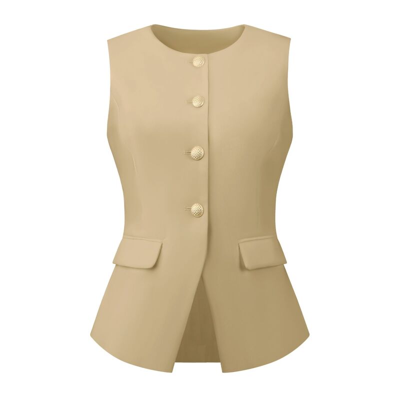 インスパイア シック レディース アウター ジャケット・ブルゾン ボタンダウン ベスト ノースリーブ コート ダウン ブレザー INSPIRE CHIC Women'suit Vestops Work Sleeveless Button Down Blazer Waistcoat Khaki カーキ|ReVida 店